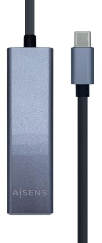 AISENS - A109-0396 - Conversor USB3.1 Gen1 USB-C a ethernet gigabit 10/100/1000 Mbps + Hub 3xUSB3.0, Gris, 15cm