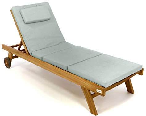 Nexos Trading DIVERO klappbare Sonnenliege SOTOGRANDE aus Teakholz, behandelt - mit Auflage Farbe Grau
