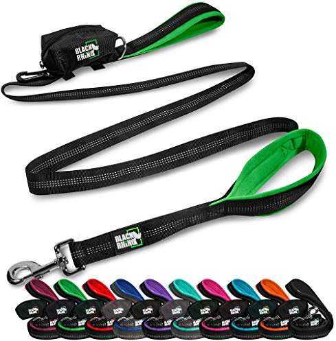 Black Rhino Dog Leash - Heavy Duty - Medium & Large Dogs | 6ft Long Leashes | Two Traffic Padded Comfort Handles for Safety Control Training - Double Handle Reflective Lead (Green)
