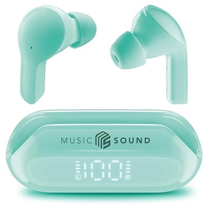 Music Sound - Auricolare Bluetooth TWS SLIDE - Wireless - Design in-ear - Dotato di Display Led - Play Time 26 Ore - Verde