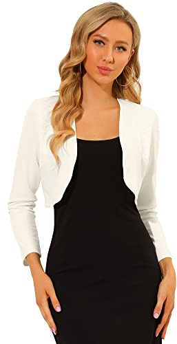 Allegra K Día de San Patricio Cárdigan Bolero Shrug Elegante para Mujer Top De Punto De Encaje Floral De Manga Larga Blanco S