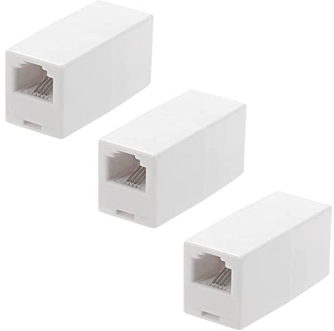 LanSenSu RJ11 Coupler, Straight Telephone Inline Coupler RJ11 6P4C Inline Keystone Jack Female to Female Straight Telephone Cable Cord Extension Adapter White 3 Pack