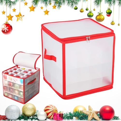 Hillylolly Weihnachtskugeln Aufbewahrungsbox, Weihnachtsschmuck Box für Christbaumkugeln, Aufbewahrungsbox Weihnachtskugeln mit Deckel, für 64 Weihnachtskugeln Max, Rot