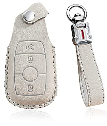 ontto Autoschlüssel Hülle Cover Passt für Mercedes A C E S G Klasse GLC CLE CLA W177 W205 S63 AMG 2017-2020 Autofernbedienung Schlüsselanhänger Leder Schutzhülle Schlüsselhülle Schlüsselbox-Beige