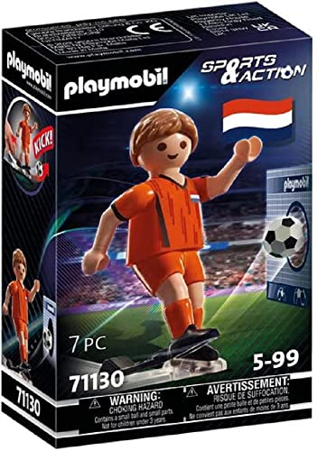 PLAYMOBIL Sports & Action 71130 Fußballspieler Niederlande, mit Kickfunktion und Torwand, ab 5 Jahren