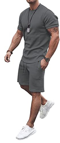 amropi Herren Sportanzug Jogginganzug 2 Teile Sommer Trainingsanzug Kurzarm Kleidung Set