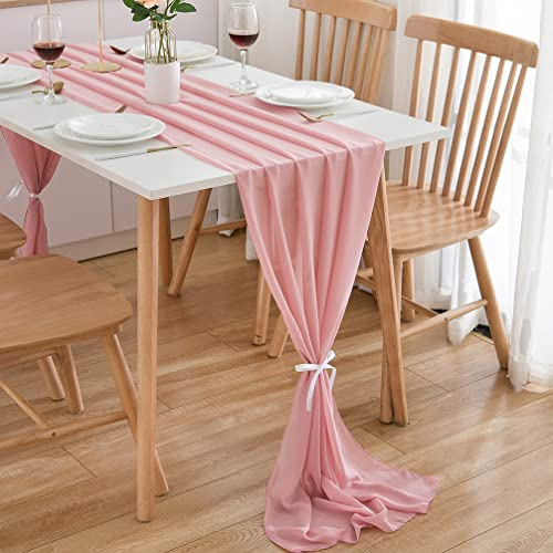 CHUQING Tischläufer Rosa 3m Chiffon Pink Hochzeit Tischband aus Stoff Altrosa für Geburtstage Hochzeiten | Tischläufer aus weichem Chiffon, elegant, zur Dekoration von Hochzeiten, Weihnachten, Geburtstagen, Taufen und Partys