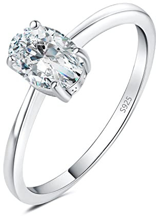 JewelryPalace Klassisch Ovalschliff 1ct Moissanite Solitär Promise Ring Damen, Schmuck Set, Verlobungsring Damenring Silber 925 mit Stein für Frauen, Simulierte Diamant Jubiläum Eheringe Silberring 51
