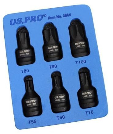 US PRO Tools 6pc 1/2 DR Impact Star Torx Bit Socket Set T55 T60 T70 T80 T90 T100 3864