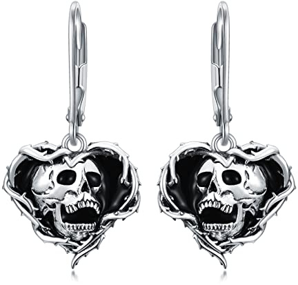 Gothic Ohrringe 925 Sterling Silber Hexen Herz Schädel Schwert Dangle Ohrringe Gothic Punk Schmuck Geschenke für Ladies Damen
