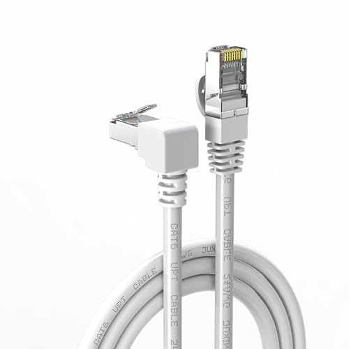 CABLEPELADO Cable de Red, Cable LAN, Cable de Datos, Cable Gigabit, Cable RJ45, Cable Trenzado, 1x 90º, Categoría 5E, Compatible PC, PS4, PS5, Xbox, Smart TV, Server, 2 Metros, Blanco