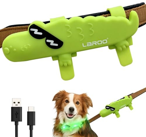 LaRoo LED Leuchtband für Hunde, USB Wiederaufladbar Leuchtanhänger Einfach an Halsband Leine und Geschirr zu Befestigen, Weiches Silikon 3 Leuchtmodi Blinklicht Nachtlicht Halsbandschmuck für Hund
