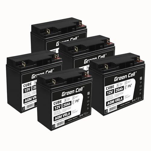 Green Cell Batterie 5x AGM 12V 20Ah Insgesamt 100Ah Akku Vlies Blei Bleiakku Versorgungsbatterie Zyklenfest Wartungsfrei Parallelschaltung passend für Solar Solarspeicher Wechselrichter Off Grid