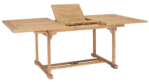 Tidyard Ausziehbarer Gartentisch Esstisch Esszimmertisch Auszugstisch Ausziehtisch Balkontisch Gartenmöbel Holztisch für Garten Terrasse Balkon,Mit Schirmloch,(150-200) x 100 x 75 cm Massivholz Teak