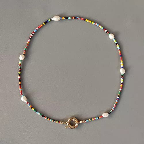 Halskette Anhänger Mode Bunte Perlenkette Farbe Ethnischen Stil Hals Zubehör Natürliche Perlen Dekoration Handgemachte Choker Geburtstag Hochzeit Weihnachts Geschenke für Frauen