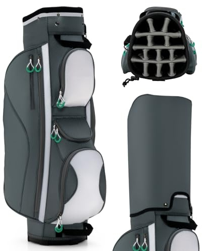 SPOTRAVEL Golf Cart Bag, Golf Club Bag with 14 Top Dividers & 7 Zipped Pockets, Lightweight Portable Golf Bag for Men and Women (Grey，34 cm x 29 cm x 90 cm)