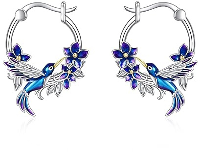 Hummingbird Earrings Gifts Sterling Silver Small Hummingbird Hoop Earrings Jewellery Flower Hoops for Women