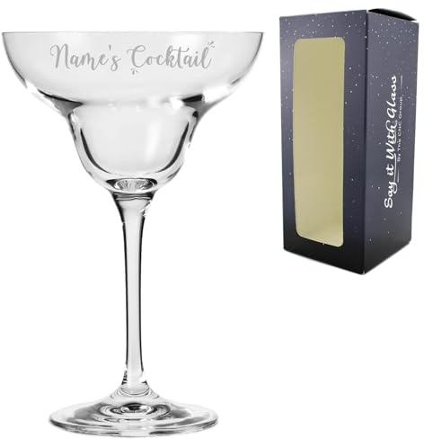 Personalised Engraved Infinity Margarita Cocktail Glass with Name's Cocktail Design, Personalise with Any Name for Any Occasion, Gift Box Included, Laser Engraved