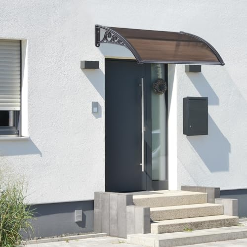 [en.casa] Auvent de Porte d'Entrée Design Marquise d'accueil Résistante aux Intempéries Polycarbonate Aluminium Plastique 5 mm d'Épaisseur 100 x 60 cm Noir Marron