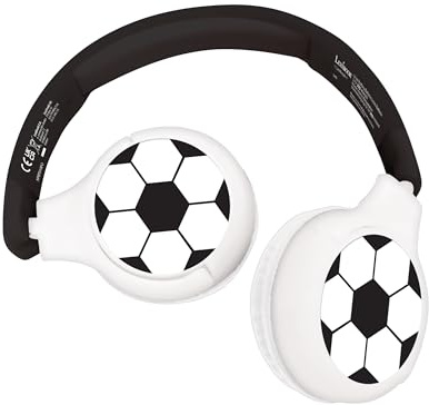 LEXIBOOK - Football - 2-in-1 Bluetooth & Wired Headphones with microphone and control button, Foldable and Adjustable, Long lasting rechargeable battery, HPBT010FO
