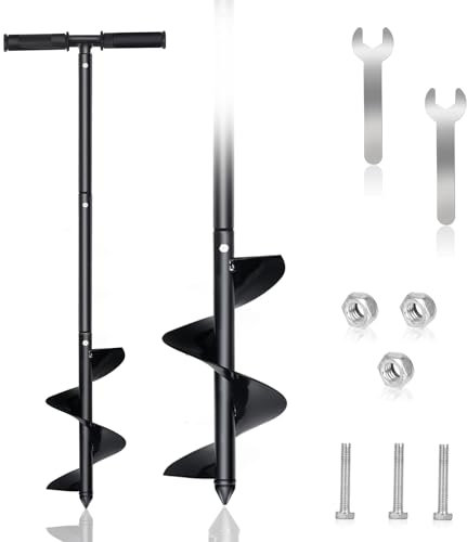 Urenwp Hand Auger Drill Post Hole Digger 5.9x33, Large Garden Auger Drill for Planting Bulb, Flower, Seedlings,Manual Spiral Drill Bit Fence Post Auger with Non-Slip Handle