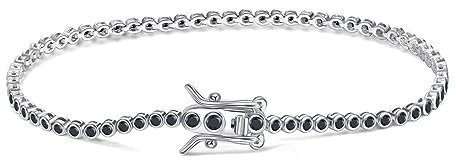 Mesnt Silberne Armbander Für Frauen, 925 Sterling Silber 1.5MM Schwarzes Tennis Kettenarmband für Frauen Silber, Länge 18cm
