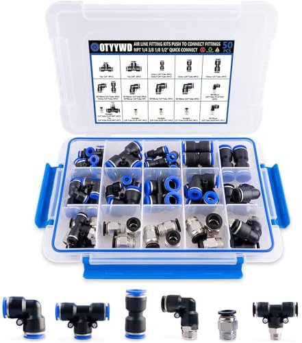 Guolich 50 Pezzi Raccordo Pneumatico, Attacco Rapido Aria Compressa, Accessori Compressore Aria,Accessori Camion, Per Connessione Rapida Del Tubo Dell'aria（1/4, 1/8, 1/2, 3/8 ）