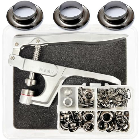 Pinza con occhielli per pubblicità esterna, 10 mm, colore nero, set di occhielli con utensili, per tessuti, teloni e striscioni