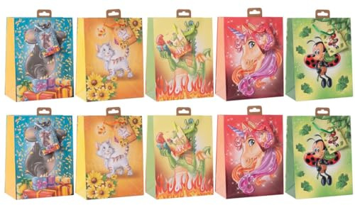 Laro Premium-Line Grosse Geschenktaschen Geschenktüten Large Kinder Geburtstag 10-100 Stk, Anzahl:10, Muster Tüten:Kinder Geburtstag Large