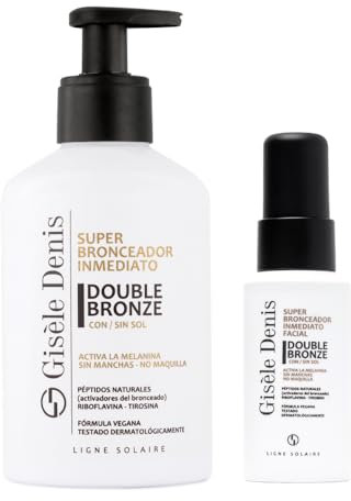 GISÈLE DENIS - Pack Super Bronceador Inmediato Double Bronze, Facial 40 ml + Corporal 250 ml, Bronceador en Crema, Acelerador del Bronceado, Bronceador Solar, Agradable Fragancia, Fórmula Vegana