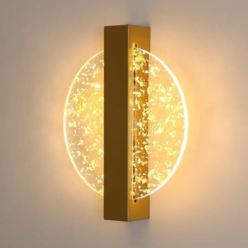 DELIPOP Applique Murale Intérieur LED, 12W 1150LM Moderne Lampe Murale Or, Luminaire Mural Interieur en Acrylique pour Chambre à Coucher, Salon, Escalier, Couloir, Blanc Chaud 3000K