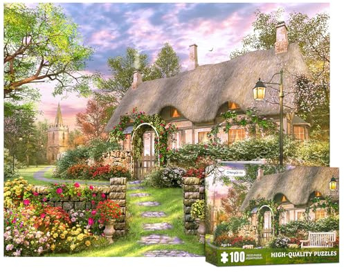 100 Teile Puzzles für Erwachsene Landschaft Puzzle 100 Teile Puzzle für Erwachsene Ländliche Cottage Ölgemälde Puzzles 100 Teiles Puzzle für Erwachsene Senioren