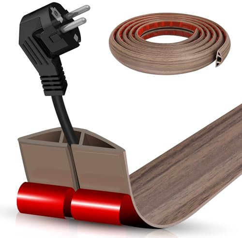 Floor Cord Cover Self Adhesive Cord Hider,10FT Cable Management, Extension Strip Protector for Wires, Prevent Cable Trips for Offices, Gyms, Exhibitions Cavity:0.39(W) x 0.27(H) Wood Walnut