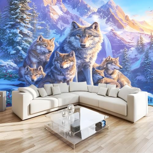Wandgemälde Tapete Wolf Mit Tiermotiv Fototapete Für Schlafzimmer Wohnzimmer Sofa Tv Hintergrund Wanddekoration Vliespapier, 350 x 246 Cm Wanddeko Wohnzimm