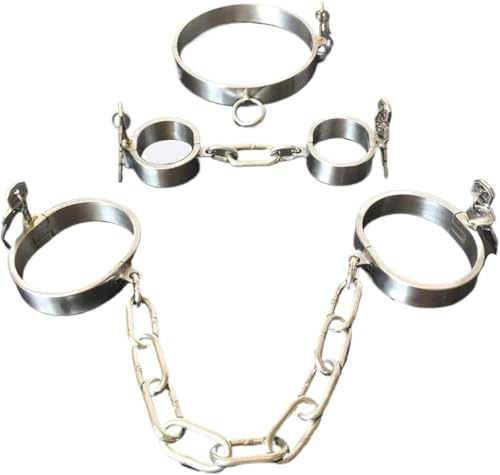 ZTHBYSB Edelstahl Handschelle Handgelenk/Halsband und Fußfesseln, Metall Kette Restraint System Bondage Set, Erwachsene BDSM Slave Fetisch Abschließbar Sex Spielzeug für Paare,Silber,Frauen