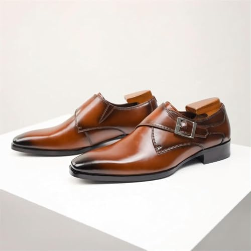 WPFDDP Zapatos de Cuero de Vaca para Hombre, Zapatos de Vestir con Hebilla en Punta, Zapatos clásicos para Negocios, Formales, sociales, para Oficina, Fiestas, Bodas
