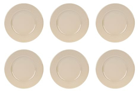 GENEVIEVE LETHU 545266 Lot de 6 Assiettes Plates Modèle Grain de Riz - Faïence Coloris Taupe - Ø 27 cm