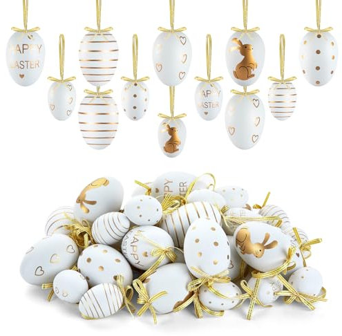 Ruibinlee 40 Stück Ostereier zum Aufhängen,Bunte Ostereier Plastik,Hängdeko für Ostern,Plastik Eier ls Dekoration für Sträuße und Zweige zur Osterzeit