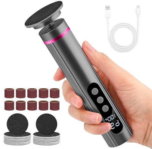 SternSinn 2-in-1 Elektrische Hornhautentferner, 9 Geschwindigkeiten Einstellbar mit Batterieanzeige, Vielseitig Fußpflegegerät Pediküre Set mit Auswechselbarem Schleifteller für Tote Harte usw (Grau)