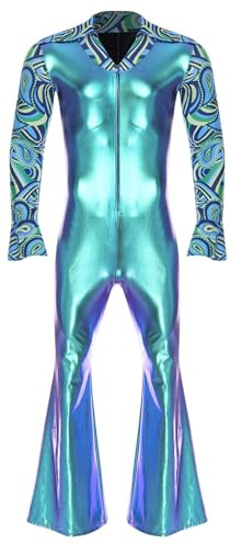 ranrann Disco herrkostym jumpsuit metallisk kostym halloween karneval S-4XL B blå S