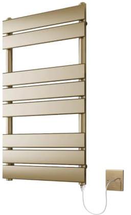 Richmond Brushed Brass Electric Heated Towel Rail 500mm W x 800mm H | Flat Panel, Bathroom Towel Radiator, Wall Mounted