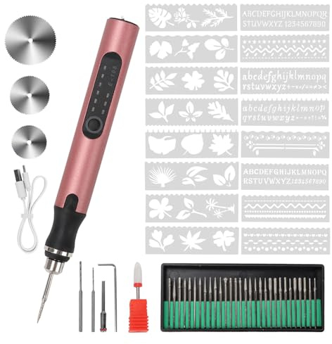 Ruaizel Kit d'outils de gravure électrique sans fil rechargeable par USB, stylo de gravure pour sculpter du bois, du métal, de la pierre, du plastique, des bijoux, du verre (or rose)