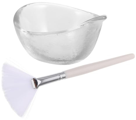NIYANGLE Glas Mischschale Mit Gesichtsmaskenpinsel Kurzer Holzgriff Speziell Für Gesichtspeeling Und Serumauftragung in Kosmetikstudios Und Heimanwendung