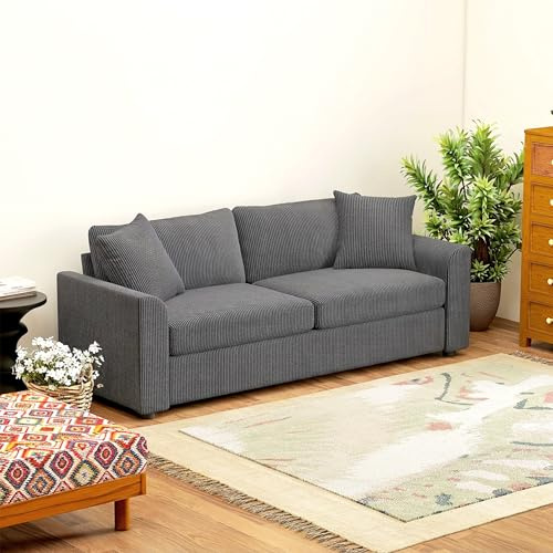 HOMCOM Modern 3 Seater Sofa with Spring Cushion Fabric 212 cm Grey