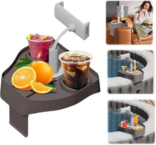 3-in-1 Höhenverstellbare Badewannen-Ablagetisch mit Getränkehalter & Handyhalter – Anti-Rutsch Spa-Tablett mit Ablauflöchern, Clip-Design für Pool/Whirlpool/SPA,27x27x15cm
