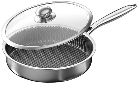 Poêle À Frire Antiadhésive - Poêles à Frire Casseroles Ustensiles de Cuisine Antiadhésifs | Batterie de Cuisine en Acier Inoxydable avec Couvercle Compatible Induction Gaz Cuisson Maison Appartement R