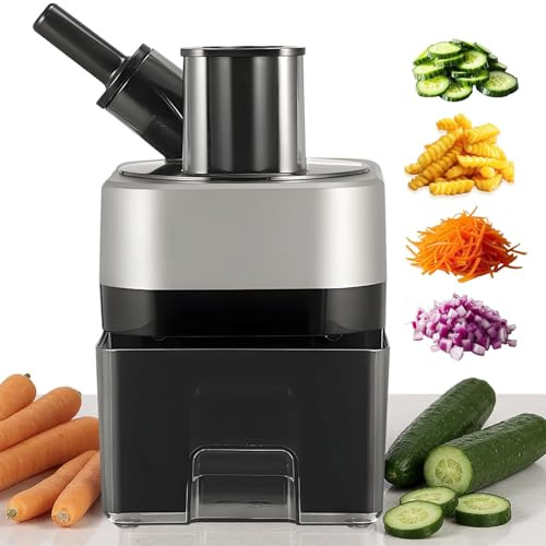 AUTUMFLATGAO Rapeuse Legume Electrique 4 en 1, Coupe Légumes, Coupe Frites, Hachoir à Légumes pour Trancher, Déchiqueter, Couper en Dés Et Refendre, pour Usage Commercial Et Domestique