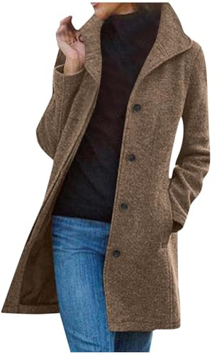 Generisch Damen Mantel Winter Kurzmantel Herbstmantel Locker Wollmantel Elegant Wintermantel Modische Wolljacke Bequeme Übergangsmantel Casual Trenchcoat Winterjacke für Alle Outdoor-Aktivitäten