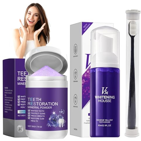 Kit Blanqueamiento Dental, Pasta de Dientes Morada + V34 Blanqueador Dental Polvo, Purple Blanqueador Dental, Elimina Manchas, Corrige el Color de los Dientes y Refresca el Aliento