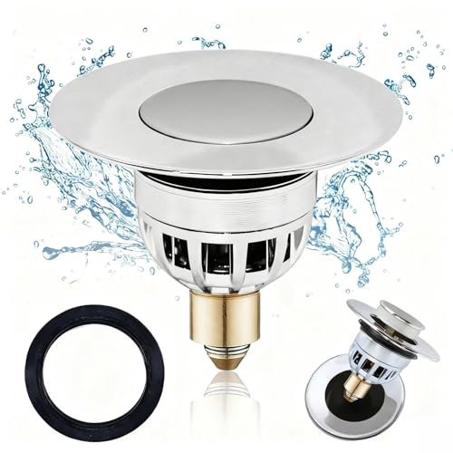 InYoHui Sink Plug Replacement 34-40mm Universal Pop Up Basin Stopper | 34-40mm universal fit, stainless steel and copper. Press-to-operate, built-in strainer. Anti-clogging hair catcher.